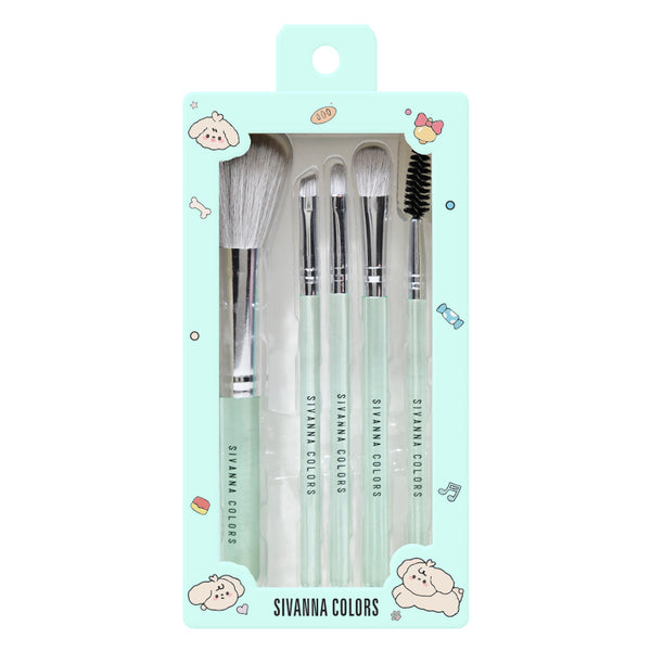 5 Pieces Makeup Brush Set soft bristles close up detail